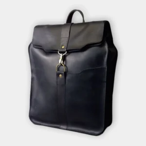 Чорний функціональний шкіряний рюкзак унісекс з модним дизайном від популярного бренду зроблений під замовлення хендмейд