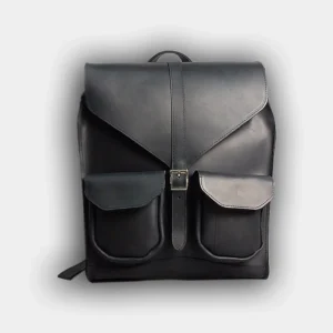 Популярний повсякденний рюкзак чорного кольору з великими кишенями для жінок та чоловіків зі шкіри натуральної для роботи навчання та подорожей