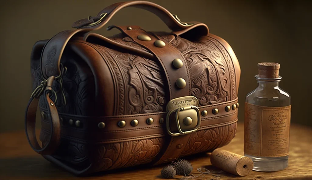 Красива сумка із шкіри з раритетним і унікальним дизайном та засоби для догляду за шкіряними сумками