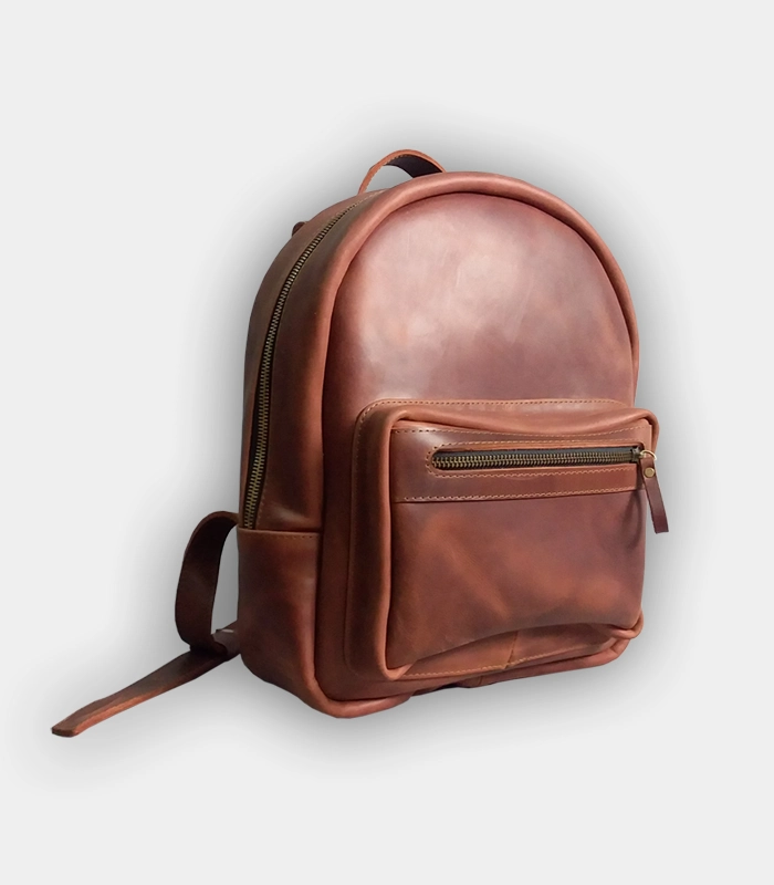 Жіночий шкіряний рюкзак Classic з натуральної шкіри в кольорі коньяк з надійними зовнішніми кишенями для телефону, планшету або документів