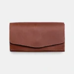 Елегантний класичний жіночий гаманець з натуральної шкіри crazy horce в кольорі коньяк на кнопці з відділеннями для купюр, монет та банківських карток