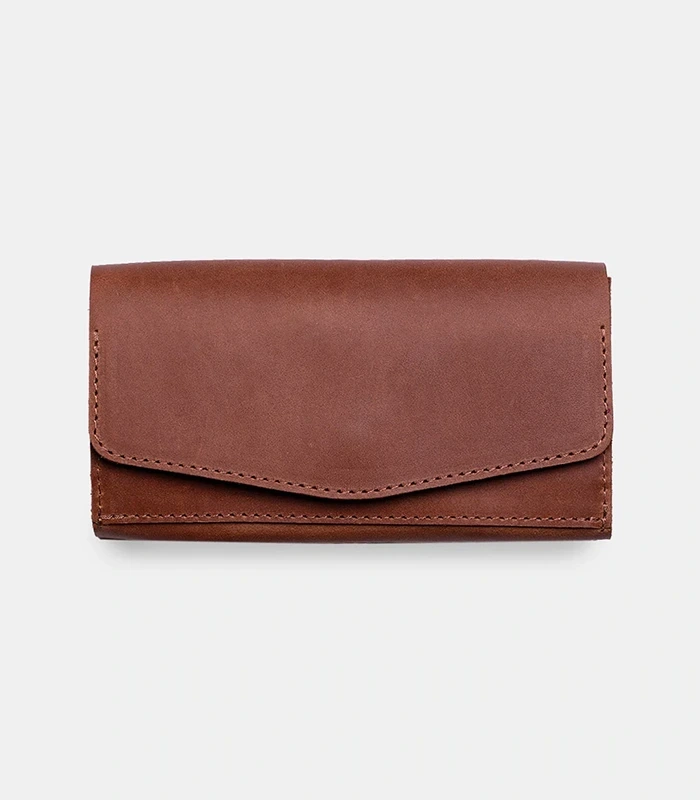 Класичний жіночий гаманець з натуральної шкіри Елегантний класичний жіночий гаманець з натуральної шкіри crazy horce в кольорі коньяк на кнопці з відділеннями для купюр, монет та банківських карток
