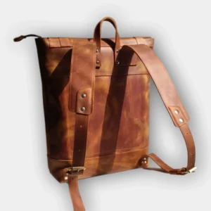 Унікальний унісекс рюкзак з натуральної шкіри оранжевого кольору з міцними регульованими лямками і надійною металевою фурнітурою
